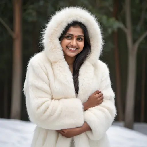 Prompt: Anjenayar, white fur, five faces, full body, smiling