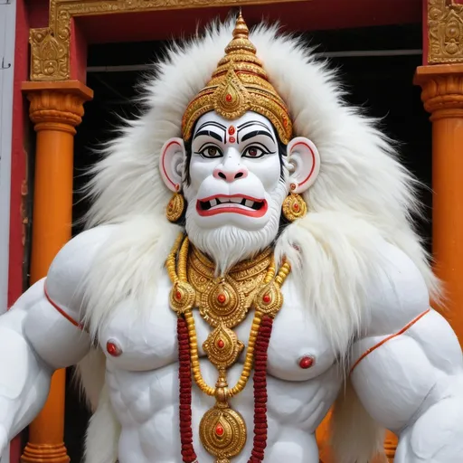 Prompt: Hanuman, white fur, 10 feet tall, 