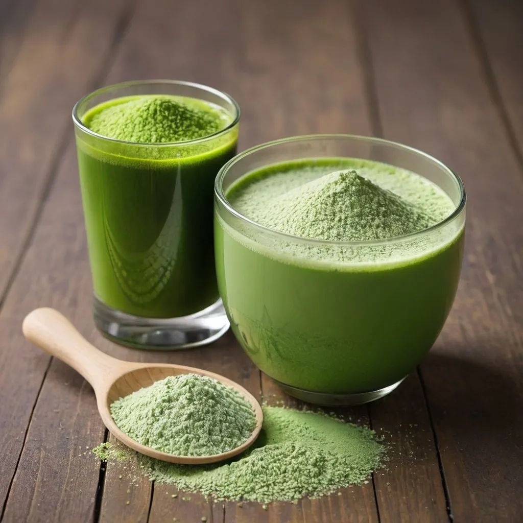 Prompt: fresh Barley Juice and green 
barley powder 





