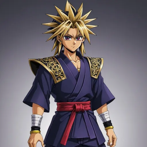 Prompt: yami yugi wearing millenium item in samurai outfit