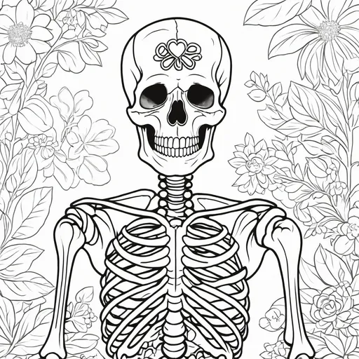 Prompt: skeleton doctor adult colouring book cartoon 

