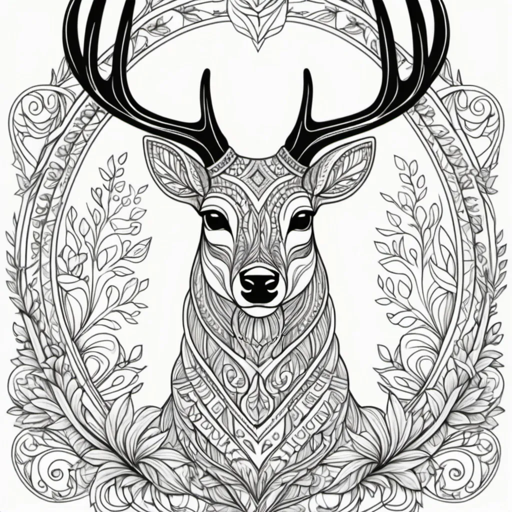 Prompt: Monogram Deer with patterns inside of it for coloring, thick lines, No colors