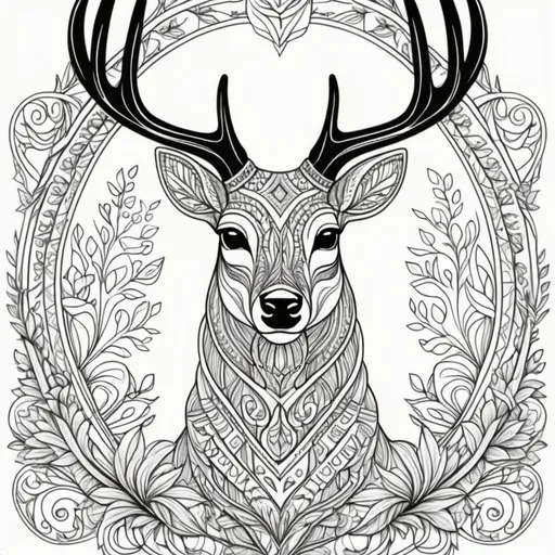 Prompt: Monogram Deer with patterns inside of it for coloring, thick lines, No colors