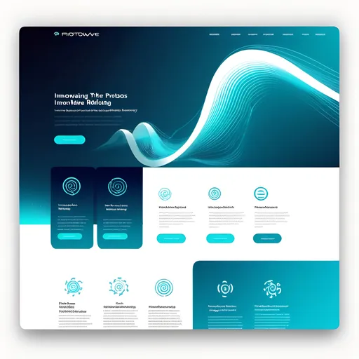 Prompt: Design a futuristic, sleek website homepage for a technology company called "ProtoWave." The theme should focus on protocol innovation and wireless wave technology. The hero section features animated wave patterns with subtle circuit designs, using a blue and teal gradient color palette on a clean white background. The headline reads: "Innovating Protocols, Powering the Future," with the subheadline: "Protocols riding the waves of innovation." Include a modern navigation bar at the top, 3 feature cards with icons below the hero section, and a call-to-action button for "Learn More." The layout should be professional, minimalistic, and highly responsive.