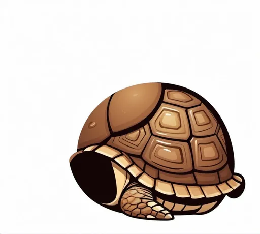 Prompt: small, adorable turtle shell, little turtle hiding in its light brown shell, in simple and childish cartoon 2d style