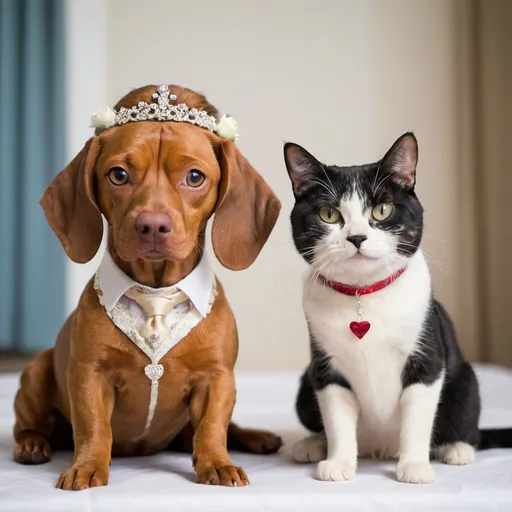 Prompt: dog and cat are marrying each other