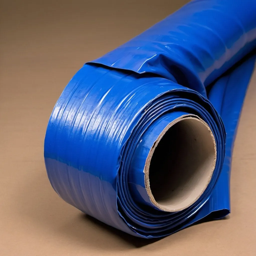 Prompt: a 3 inches x 25 ft lay flat PVC blue hose
