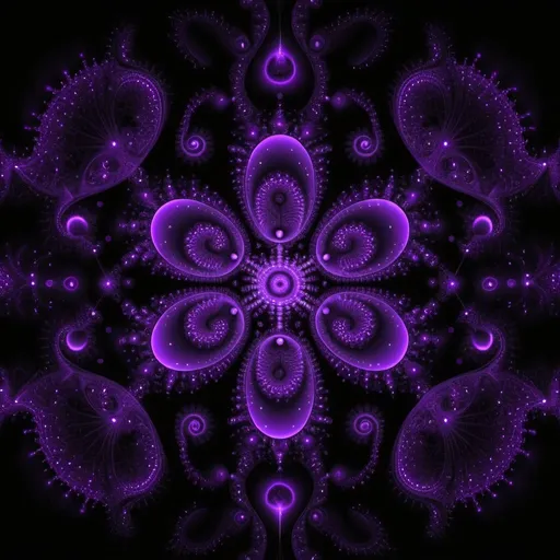 Prompt: **fractal life symbolism from neon dots on black background, hd, 3d, hq** - <@930928849393442827> (relaxed) mostly purple