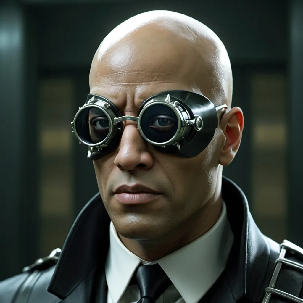 Prompt: Phoorealistic morpheus from matrix with horse blinders