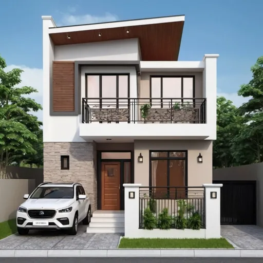 Prompt: create a two-story house in a modern style 7.15 meters in front
