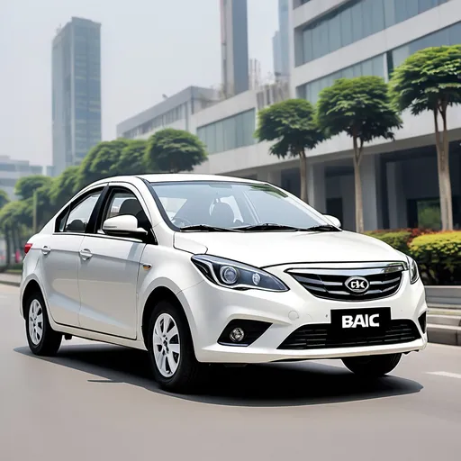 Prompt: a picture of a eco-friendly sedan vehicle that is affordable and stylish with a BAIC label