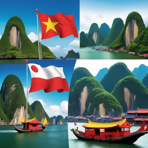 Prompt: Please help me design a magazine cover about "The Differences in Cultural Concepts between Vietnam and Taiwan". It should have the national flags of Vietnam and Taiwan, and the representative scenery of Vietnam and Taiwan.