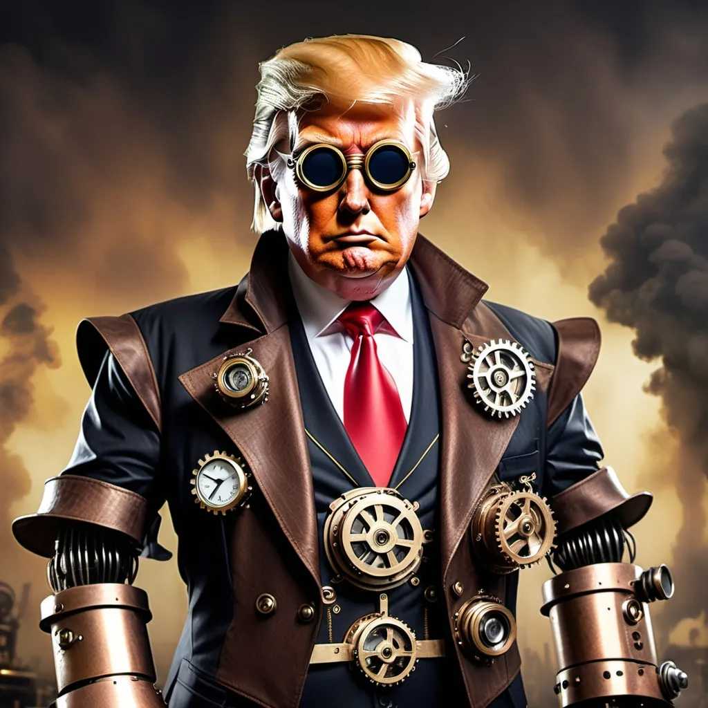 Prompt: Donald Trump as a steampunk robot