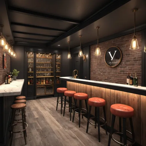 Prompt: You are an architectural interior designer.  We are making a basement bar for singles that have invitation only members and VIP members.  Give it a slight retro meets modern look.  The space is about 6 thousand square feet and rectangular.  