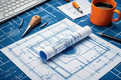 Prompt: Create an image of a blueprint with the theme of product marketing