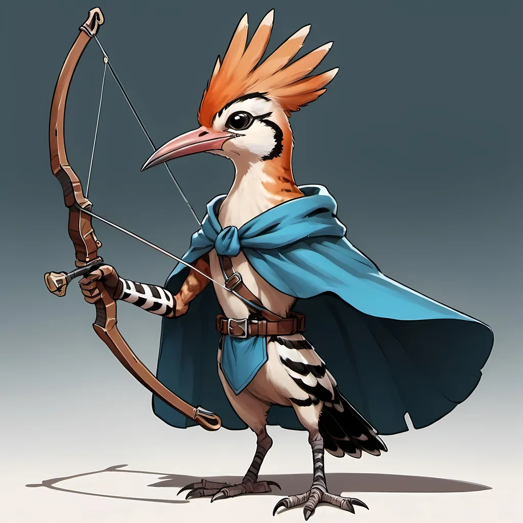 Prompt: Hoopoe wearing a cape wielding a crossbow dnd 