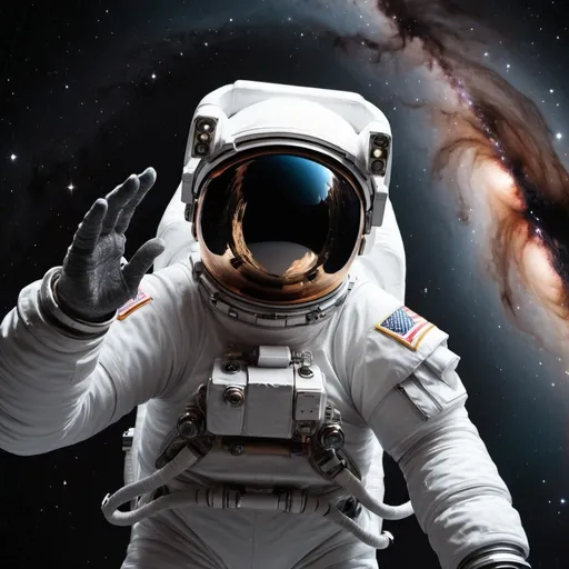 Prompt: Astronaut in deep space looking millions of stars nearby Black hole