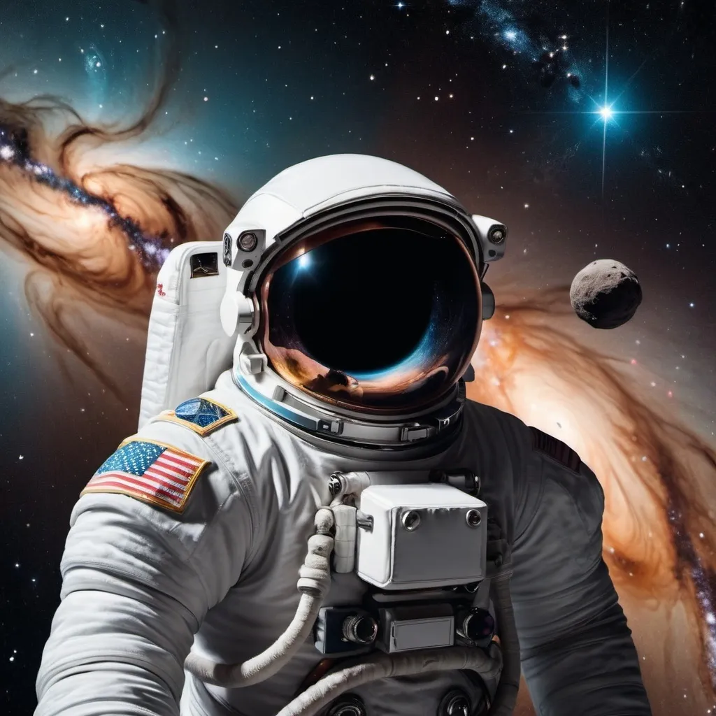 Prompt: Astronaut in deep space looking millions of stars nearby Black hole