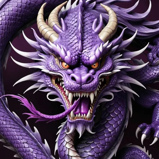 Prompt: fierce purple chinese dragon full