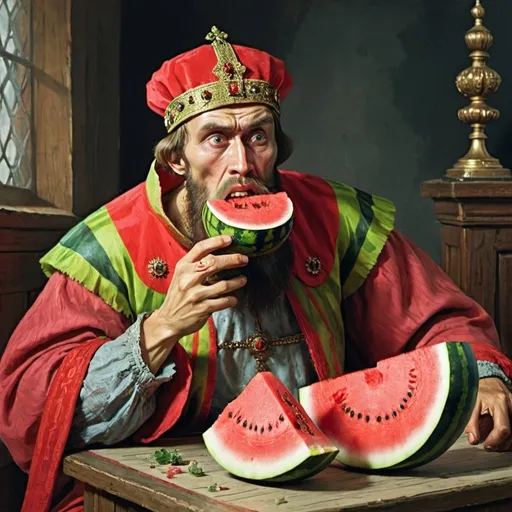 Prompt: Ivan the terrible eating watermelon
