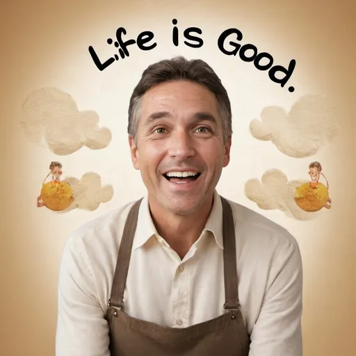 Prompt: Create an image of a man portraying the message that ‘life is good’