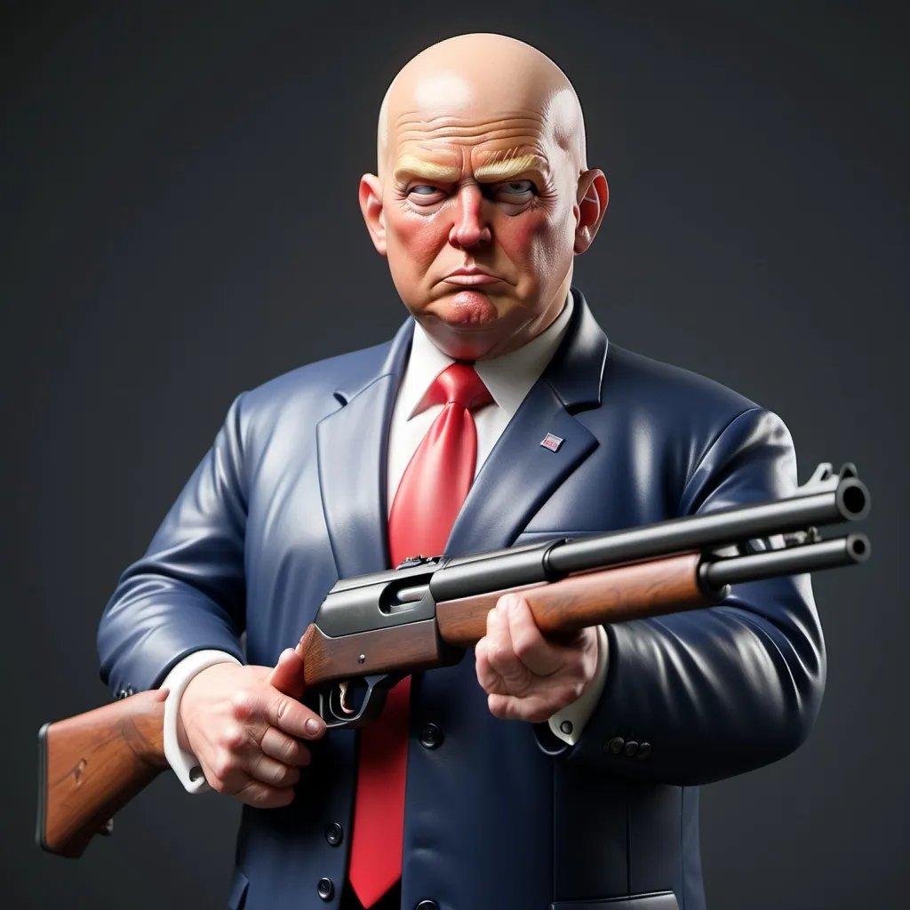 Prompt: Bald trump with shotgun, realistic face