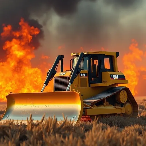 Prompt: Cat D8 bulldozer in a field of flames