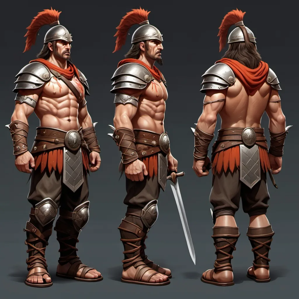 Prompt: warrior game character, digital illustration, front view, side view, angled view