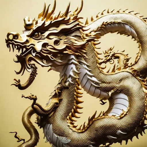 Prompt: A  Chinese gold dragon with white background 
