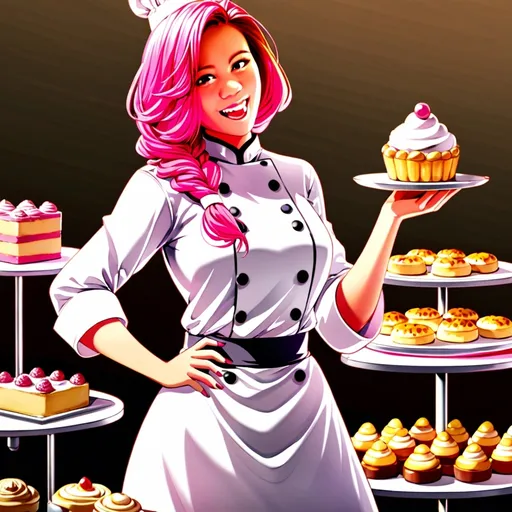 Prompt: Pastry Chef Precious, anime, girl, detailed, pink hair, very detailed