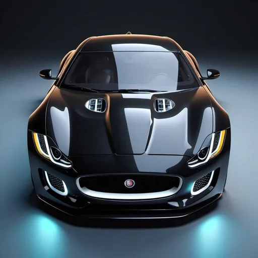 Prompt: Futuristic 3D render of a sleek Jaguar car, vibrant black color, high-resolution, ultra-detailed, futuristic design, 3D render, sport design, professional, futuristic cyberpunk style, led headlights