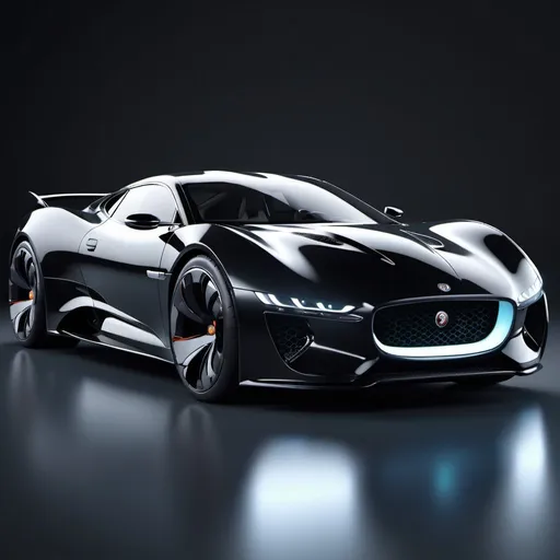 Prompt: Futuristic 3D render of a sleek Jaguar car, vibrant black color, high-resolution, ultra-detailed, futuristic design, 3D render, sport design, professional, futuristic cyberpunk style, led headlights
