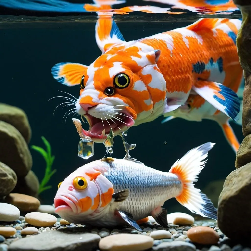 Prompt: A fish eating a cat
