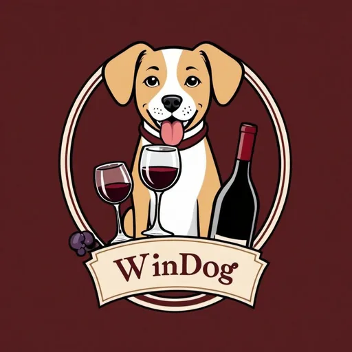 Prompt: A logo: Dog with a bottle of wine. The words under is “Winedog”