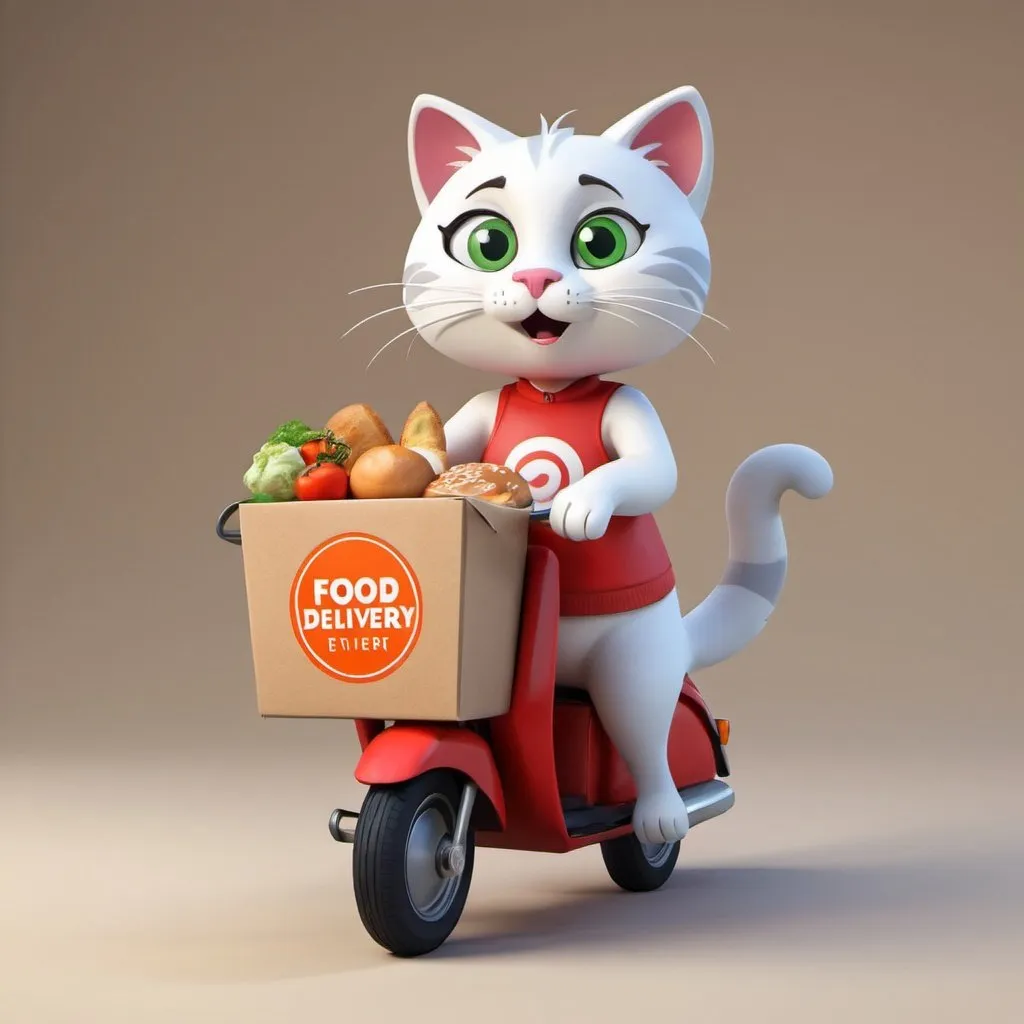 Prompt: food delivery, cat, cartoon, 3D