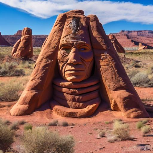 Prompt: Psychedelic Southern Utah native American monuments