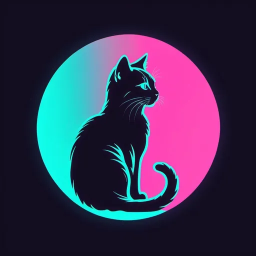 Prompt: cat silhouette in vaporwave style, 1980s logo design, simple and sleek, retro color palette, neon glow, high quality, vaporwave, 1980s, sleek, cat silhouette, retro, simple, neon glow, clean lines, cyan and pink