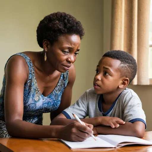 Prompt: An African parent advising her son about life 