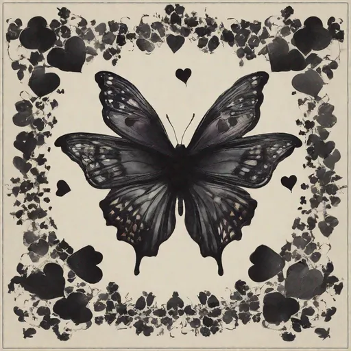 Prompt: Album cover for dark pluggnb music involving a black butterfly with hearts in its wings no words on it