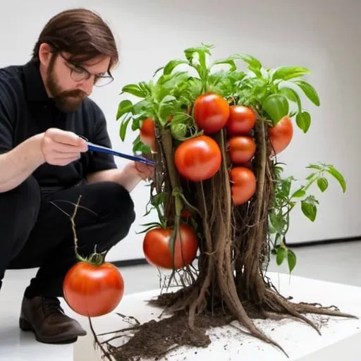 Prompt: could you draw a tomato plant with excavated roots?