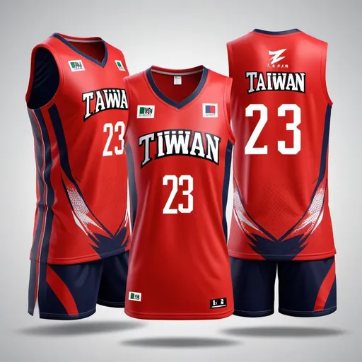 Prompt: Zhunan, Taiwan design for basketball jersey front and back color red