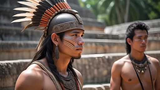 Prompt: A professional high quality, highly detailed matte painting for a film by Denis Villenueve,  by Greig Fraser, set in 500 CE, 64k octane rendering, the male gaze, an energetic male 20-year-old Mayan warrior, slender athletic build, a tuft of hair on the right side of his head, coppery brown skin, relaxed natural posture, scars, brightly colored tattoos , period garb,  jade jewelry, quilted armor, traditional Mayan headdress, fierce looking, clean shaven, detailed hair, detailed face, traditional Mayan footwear, plays  in a Mayan ball court , in the crowded and bustling courtyard of  a pyramid, in the city of Chichen Itza, karst environment, cultivated vegetation, Mayan architecture, dozens of Mayan ball players, a thriving community,  a sense of foreboding, mysterious and strange, hyper masculinity, a sense impending doom, a deep connection to the natural world,
unreal engine, professional lighting, muted colors, IMAX 70mm film, Zeiss ZM T* Biogon 21/2.8 lens, dramatic angles, bright vibrant colors, fields of maize, detailed clothes, detailed hair, detailed hands, detailed eyes, a sense of disaster, best quality 