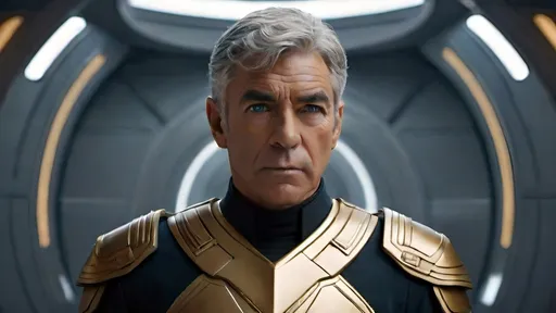 Prompt: a highly detailed, high quality professional matte painting incorporating elements of Star Trek, IMAX 70mm film, Leica APO-Summicron-M 90mm f/2 lens,
Admiral Kirk, rugged looks, battle scarred, Confident, cocky, commanding demeanor,  intelligent vibe, proud and imperious, Roman-inspired haircut, gray hair, grizzled, gruff exterior, detailed gold Roman-inspired Starfleet body armor, ornate, intricate design, highly detailed Starfleet communicator badge, gold and jewel embellishments, realistic rank insignia, dynamic posture,  highly detailed face, intense facial expression, highly detailed facial wrinkles, highly detailed skin texture, highly detailed hair, highly detailed hair texture, highly detailed steely blue eyes, detailed iris texture, detailed pupils, highly detailed corneas, highly detailed sclera texture, highly detailed eyelashes, highly detailed eyebrows, highly detailed ears, highly detailed arms, highly detailed hands, detailed mouth texture, relaxed hands, highly detailed fingers, highly detailed mouth, relaxed mouths, highly detailed teeth, dramatic poses,

a futuristic city, gleaming, futuristic Roman architecture, splendid, opulent,  Highly detailed futuristic depiction of Roman iconography, marble and gold materials, intricate marble carvings, futuristic Roman architecture, gold accents, ultra-detailed, professional, futuristic, Roman iconography, marble, gold, intricate details, luxurious, dramatic lighting and shadows,  sci-fi, vibrant and dynamic, Roman Empire vibe, captivating storytelling, futuristic technology, detailed futuristic work stations, cinematic quality, dynamic composition,  unique visual narrative, dramatic angles, lens flare, professional lighting, subdued color scheme, the golden hour, 