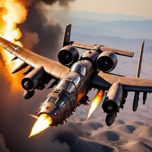 Prompt: Steampunk A-10 in hell