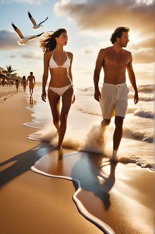 Prompt: A highly realistic and Highly detailed  professional perfectly rendered matte painting by Emmanuel Lubezki, by Richard Avedon, 

 A dynamic scenic vista,

a highly detailed highly realistic perfectly rendered pleasant man and woman walking on a Mexican beach in 1978, leaving highly detailed highly realistic footprints in the sand behind them. dynamic eye color,  sunbathers, a cabana, towels, sunglasses, surfers, highly detailed highly realistic clouds,  highly detailed highly realistic sand, highly detailed highly realistic sand texture, highly detailed highly realistic waves,
highly detailed highly realistic seagulls,
highly detailed highly realistic pelicans,
highly detailed highly realistic crabs,
highly detailed highly realistic seashells,
highly detailed highly realistic footprints,


dynamic actions poses facial expressions and locations, unusual and dramatic angles,


cinematic quality, dynamic composition, dynamic environment, dramatic storytelling, Kodachrome color, dynamic ambient lighting, sunrise tones,  8k, unreal engine, octane rendering, UHD, 3D, IMAX 70mm film, Voigtlander Apo-Lanthar 10.5cm f/4.5 Large Format lens on a large format camera using Kodachrome 8x10 film,
