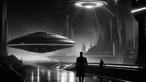 Prompt: Noir interpretation of Star Trek: Prodigy, Kathryn Janeway,  Murf, Gwyndala, Drednok, Rok-Tahk, 
 Jankom Pog, Thadiun Okona, The Diviner, Dal R'El, Zero, black and white, dramatic lighting, futuristic cityscape, vintage spaceship, USS Protostar, mysterious shadows, high contrast, film noir, detailed characters, professional, atmospheric lighting, moody lighting,  vintage futuristic technology, mysterious atmosphere, highly detailed, professional, film noir, vintage sci-fi, liminal space, best quality, IMAX 70mm film, 15mm lens, hypermasculinity, best quality,  octane rendering,

