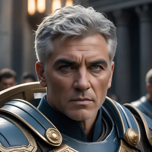 Prompt: a highly detailed professional matte painting combining elements of Star Trk and Gladiator, IMAX 70mm film, Leica APO-Summicron-M 90mm f/2 lens,

Admiral Kirk, rugged looks, battle scarred, Confident, cocky, commanding demeanor,  intelligent vibe, proud and imperious, Roman-inspired haircut, gray hair, grizzled, gruff exterior, detailed gold Roman-inspired Starfleet body armor, ornate, intricate design, highly detailed Starfleet communicator badge, gold and jewel embellishments, realistic rank insignia, dynamic posture,  highly detailed face, intense facial expression, highly detailed facial wrinkles, highly detailed skin texture, highly detailed hair, highly detailed hair texture, highly detailed steely blue eyes, detailed iris texture, detailed pupils, highly detailed corneas, highly detailed sclera texture, highly detailed eyelashes, highly detailed eyebrows, highly detailed ears, highly detailed arms, highly detailed hands, highly detailed mouth texture,  highly detailed fingers, highly detailed mouth, highly detailed teeth, 


a futuristic city, futuristic Roman architecture, dramatic lighting and shadows, highly-detailed, sci-fi,   vibrant and dynamic, Roman Empire vibe, captivating storytelling, expressive faces, intense expressions, cybernetic enhancements, futuristic technology, cinematic quality, dynamic composition, dramatic poses, unique visual narrative, scars, tattoos, blood, sweat, dramatic angles, lens flare, professional lighting, 