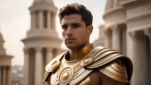 Prompt: detailed Roman-inspired Starfleet armor, ornate, intricate design, detailed Starfleet communicator badges, realistic rank insignia, Starfleet-inspired Roman toga, ancient Roman hairstyle, relaxed posture, natural posture, dramatic lighting and shadows,  sci-fi, detailed faces, detailed hair, highly detailed eyes, detailed iris texture, detailed pupils, detailed eyelashes, detailed eyebrows, detailed arms, relaxed arms, detailed hands, relaxed hands, detailed mouths, on a hill above a futuristic city, gleaming, futuristic Roman architecture, splendid, opulent, Highly detailed futuristic depictions of Roman iconography, marble and gold materials, intricate marble carvings, futuristic Roman architecture, gold accents, ultra-detailed, professional, futuristic, Roman iconography, marble, gold, intricate details, luxurious, vibrant and dynamic, Roman Empire vibe, captivating storytelling, expressive faces, intense expressions, cybernetic enhancements, futuristic technology, detailed futuristic work stations, cinematic quality, dynamic composition, dramatic poses, unique visual narrative, dramatic angles, lens flare, professional lighting, subdued color scheme, the golden hour