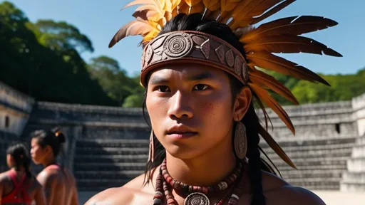 Prompt: A professional high quality, highly detailed matte painting for a film by Denis Villenueve,  by Greig Fraser, set in 500 CE, 64k octane rendering, the male gaze, an energetic male 20-year-old Mayan warrior, slender athletic build, a tuft of hair on the right side of his head, coppery brown skin, relaxed natural posture, scars, brightly colored tattoos , period garb,  jade jewelry, quilted armor, traditional Mayan headdress, fierce looking, clean shaven, detailed hair, detailed face, traditional Mayan footwear, practices in a Mayan ball court , in the crowded and bustling courtyard of  a pyramid, in the city of Chichen Itza, karst environment, cultivated vegetation, Mayan architecture, dozens of Mayan ball players, a thriving community,  a sense of foreboding, mysterious and strange, hyper masculinity, a sense impending doom, a deep connection to the natural world,
unreal engine, professional lighting, muted colors, IMAX 70mm film, Zeiss ZM T* Biogon 21/2.8 lens, dramatic angles, bright vibrant colors, fields of maize, detailed clothes, detailed hair, detailed hands, detailed eyes, a sense of disaster, best quality 