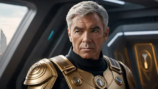 Prompt: a highly detailed, high quality professional matte painting incorporating elements of Star Trek, IMAX 70mm film, Leica APO-Summicron-M 90mm f/2 lens,
Admiral Kirk, rugged looks, battle scarred, Confident, cocky, commanding demeanor,  intelligent vibe, proud and imperious, Roman-inspired haircut, gray hair, grizzled, gruff exterior, detailed gold Roman-inspired Starfleet body armor, ornate, intricate design, highly detailed Starfleet communicator badge, gold and jewel embellishments, realistic rank insignia, dynamic posture,  highly detailed face, intense facial expression, highly detailed facial wrinkles, highly detailed skin texture, highly detailed hair, highly detailed hair texture, highly detailed steely blue eyes, detailed iris texture, detailed pupils, highly detailed corneas, highly detailed sclera texture, highly detailed eyelashes, highly detailed eyebrows, highly detailed ears, highly detailed arms, highly detailed hands, detailed mouth texture, relaxed hands, highly detailed fingers, highly detailed mouth, relaxed mouths, highly detailed teeth, dramatic poses,

a futuristic city, gleaming, futuristic Roman architecture, splendid, opulent,  Highly detailed futuristic depiction of Roman iconography, marble and gold materials, intricate marble carvings, futuristic Roman architecture, gold accents, ultra-detailed, professional, futuristic, Roman iconography, marble, gold, intricate details, luxurious, dramatic lighting and shadows,  sci-fi, vibrant and dynamic, Roman Empire vibe, captivating storytelling, futuristic technology, detailed futuristic work stations, cinematic quality, dynamic composition,  unique visual narrative, dramatic angles, lens flare, professional lighting, subdued color scheme, the golden hour, 